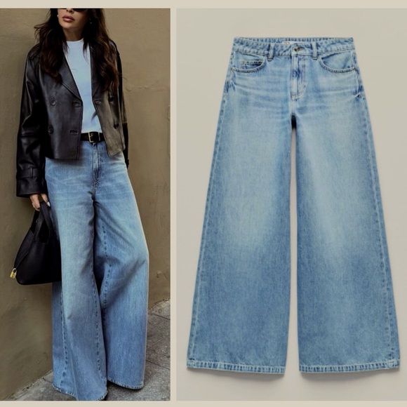 Zara Denim - ZARA mid rise palazzo jeans blogger favorite